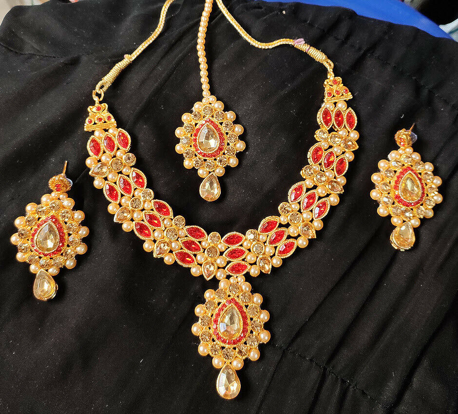 Bollywood Traditional Fashion Gold Tone Kundan Bridal Party Ethnic Jewelry Set 