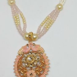 Light Pink Indian Long Necklace Set Gold Plated Bollywood Bridal Pearl Mala Set