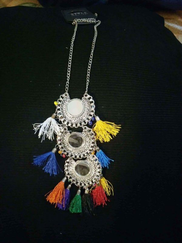 Multi Color Indian Traditional Ethnic Hoop Silver Oxidized Plated Necklace