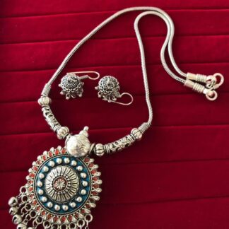 Bollywood Indian Traditional Silver Plated Oxidized Necklace Afghani RNDBLRD-N1
