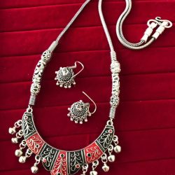 Bollywood Indian Traditional Silver Plated Oxidized Necklace Afghani LNGRDBL-N1