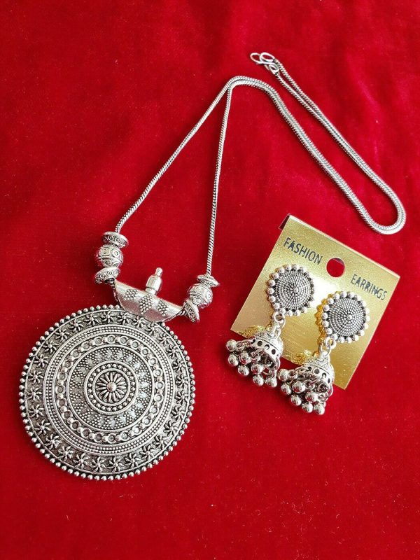 Necklace Set Afghani Tribal Indian Silver Plated Oxidized Jewelry Set With Ea...