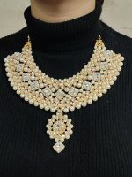 Indian Bollywood Choker Necklace Jhumki White Pearl Jewelry Party Wedding Bridal