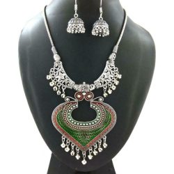Bollywood Indian Traditional Silver Plated Oxidized Necklace Afghani HRTRDGR-N1