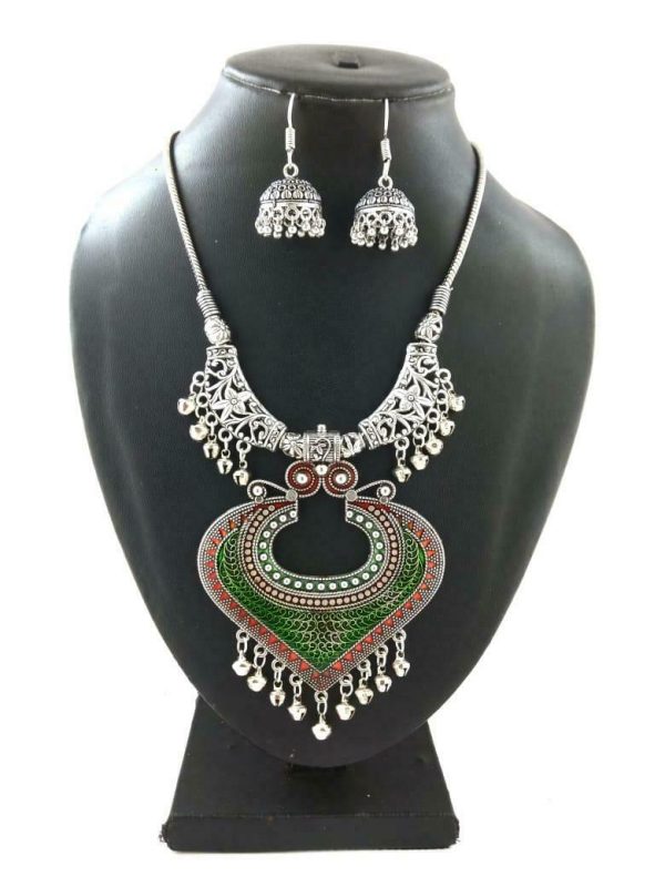 Bollywood Indian Traditional Silver Plated Oxidized Necklace Afghani HRTRDGR-N1