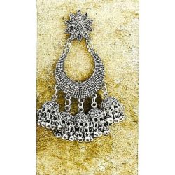 Long Indian Traditional Bollywood Silver Oxidized Mugal Jhumka Jhumki Earrings