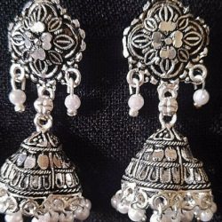 Indian Jhumki Mugal Jhumka Silver Plated Pearl Oxidized Traditional Earrings