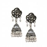 Indian Jhumki Mugal Jhumka Silver Plated Pearl Oxidized Traditional Earrings