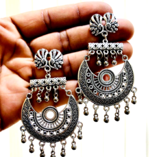 Handmade Indian Oxidized Silver Plated Ethnic Long Earrings Indian Style
