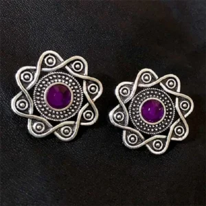 Oxidized Purple Color Gemstone Earrings