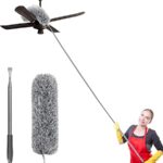 Microfiber 2025 Upgraded Long Handle Microfiber Feather Fan Ceiling Duster for Dust Cleaning with extendable Pole 100 Inch with Anti Scratch Bendable Brush for Cleaning High roof Cobweb Stick