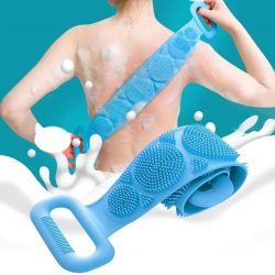 Silicone Back Scrubber Belt for Bathing | Dual Side Soft Bristles | Deep Exfoliation Body Brush with Handles | Reusable & Hygienic | Medium (Multicolor)