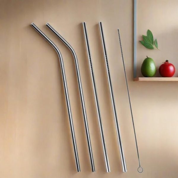 Reusable Stainless Steel Straws for Drinking with Brushes 8.5 Inches BPA-Free Metal, Thick, Long (2 Bent + 2 Straight +1 Brush) - Image 2
