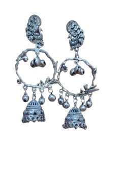 Aone silver oxidised fancy earrings code D21 New