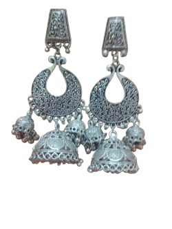 Aone Silver Oxidised Fancy Earrings Code B14 New