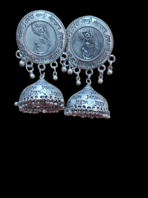 Aone silver oxidised fancy earrings code D6 New - Image 2