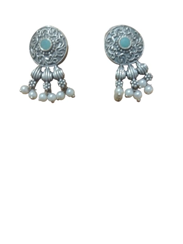 Aone Silver Oxidised Fancy Earrings Code B30 New - Image 4